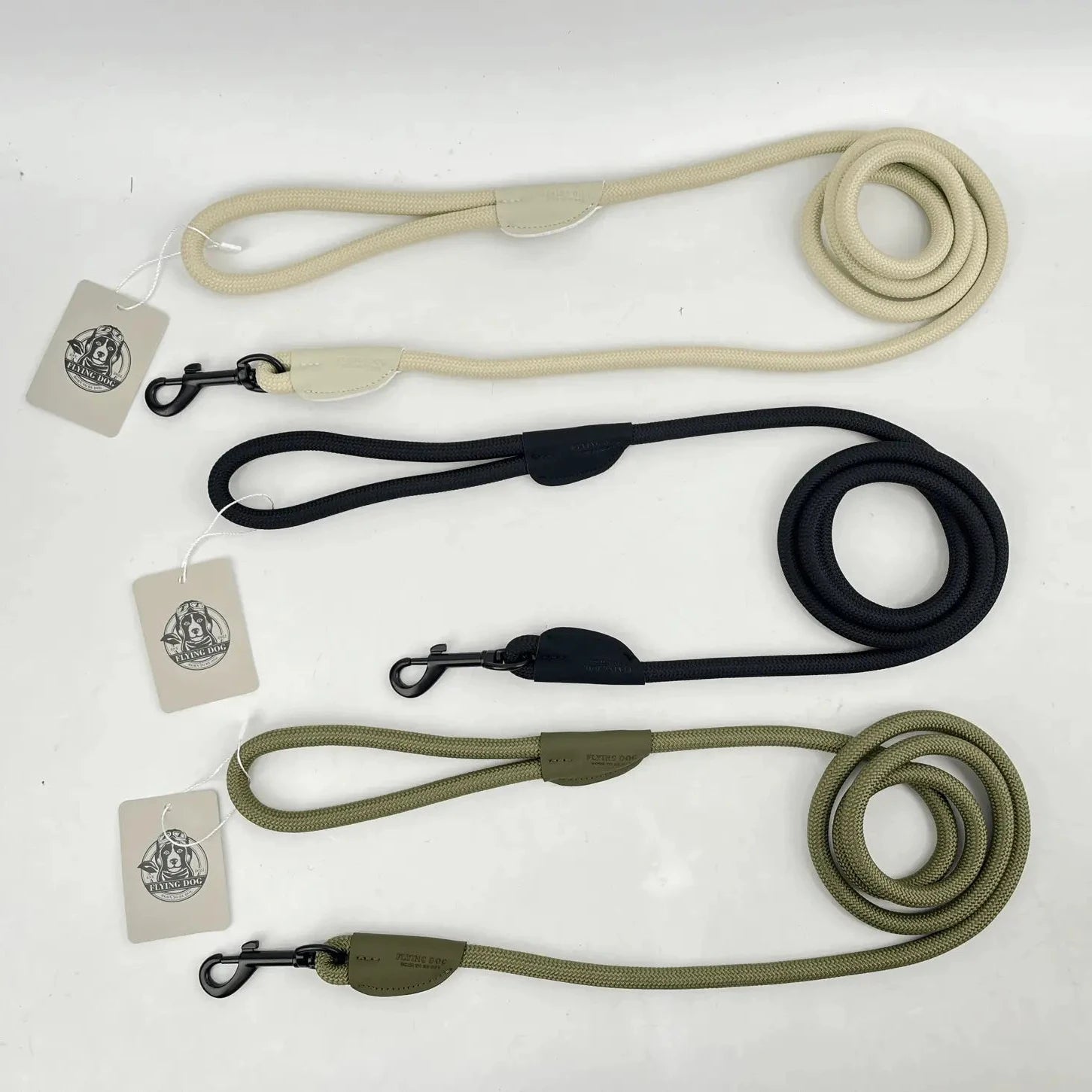 Hundeleine FLYING DOG FORM in Olive, Schwarz und Sand für Dackel sowie kleine und mittelgroße Hunde